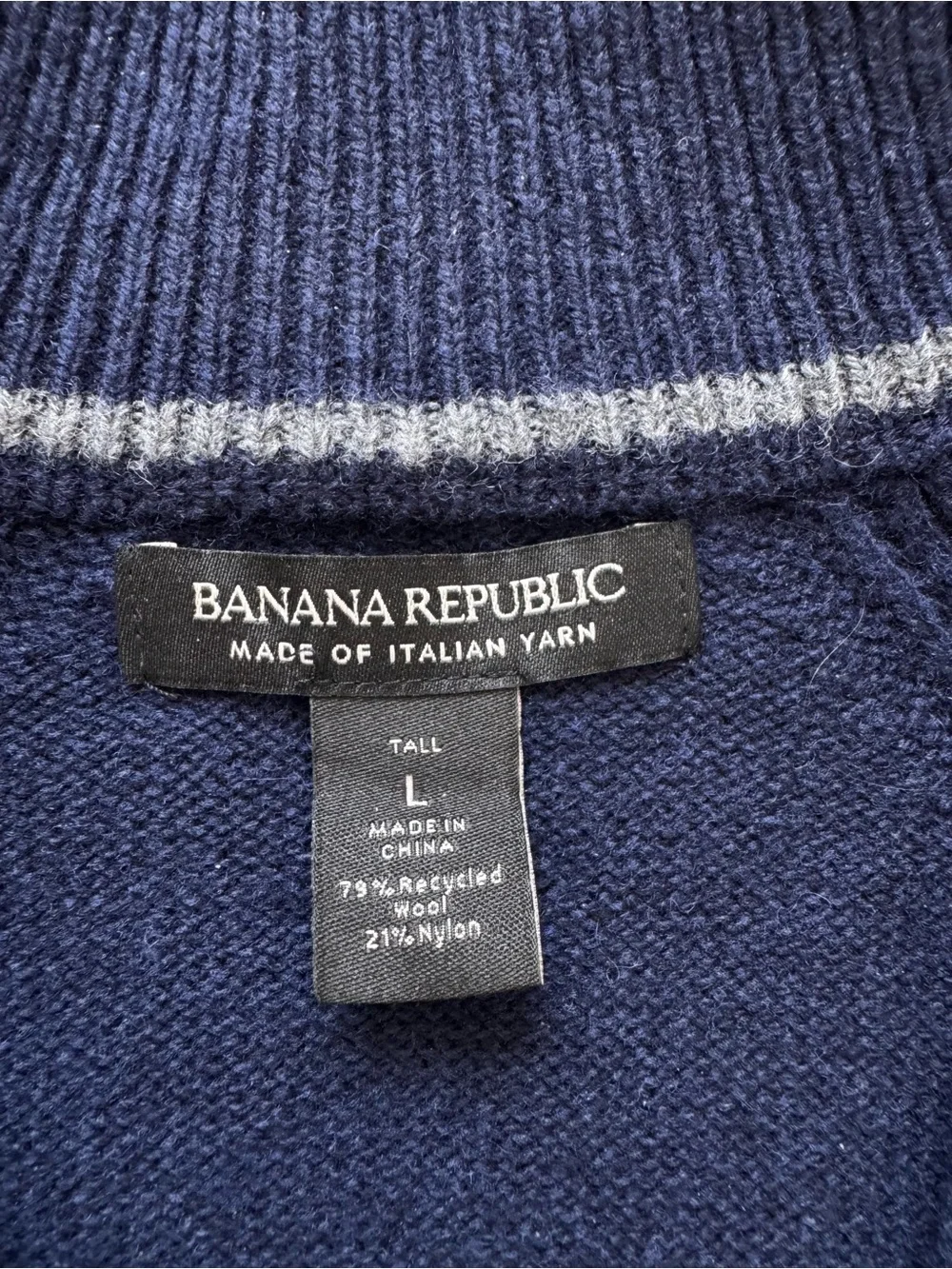 Banana Republic Italian Yarn Wool Quarter Zip Sweater Navy Men’s Tall L Casual